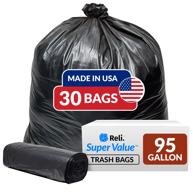 Reli. 95 Trash Bags Heavy Duty | 30 Trash Bags | Super Sizeable for Serious Garbage Cleanup (Black) - Image 1